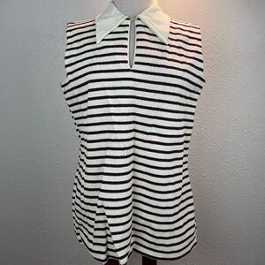 Vintage 70’s Womens Caper-Mates Stripped Collard Sleeveless Top Size L